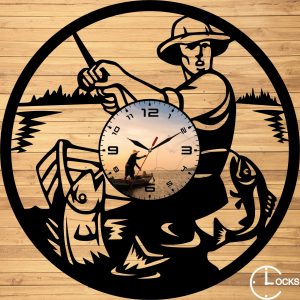 Ceas de perete din lemn negru Pescar Clocks Design