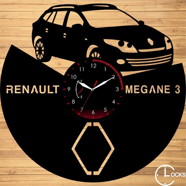Ceas de perete din lemn negru Renault Megan 3 Clocks Design