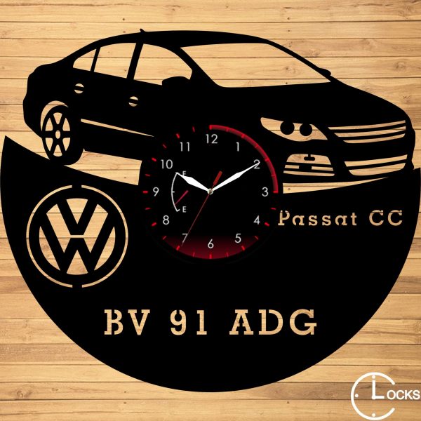 Ceas de perete din lemn negru Volkswagen PASSAT CC 2011 CLocksDesign