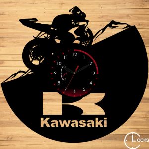 Ceas de perete din lemn negru motocicleta kavasaki m3 - clocksdesign.ro